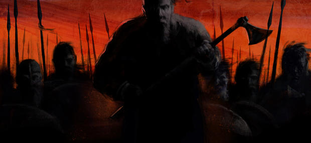 Illustration af en viking i kamp.
