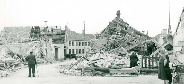 Nexø by efter sovjetisk bombning