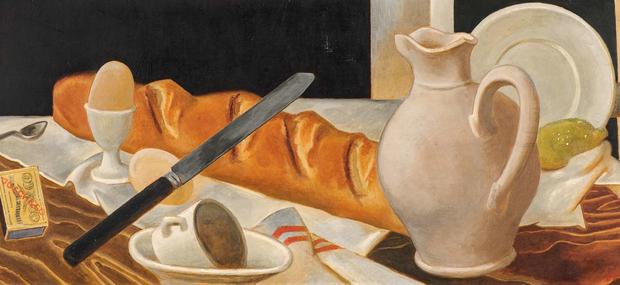 57.	Georg Jacobsen, Nature Morte med hvid kande og brød, 1926 (beskåret). Nordnorsk Kunstmuseum. Donation fra Viggo Hagstrøm.