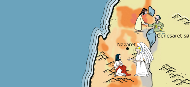 Landkort med de historieske bibelsteder