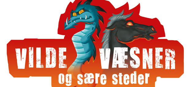 Vilde historier logo af en basilisk og en helhest. Tegnet af forfatter og illustrator Jan Kjær.