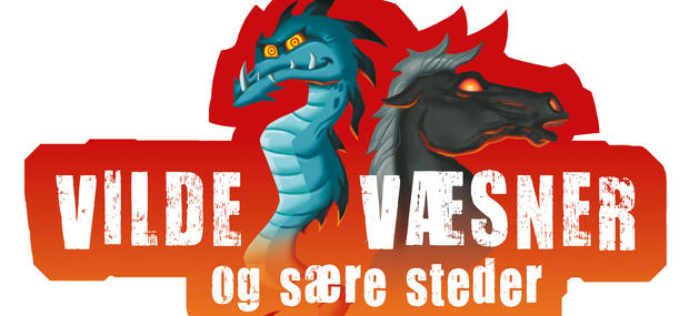 Vilde historier logo af en basilisk og en helhest. Tegnet af forfatter og illustrator Jan Kjær.