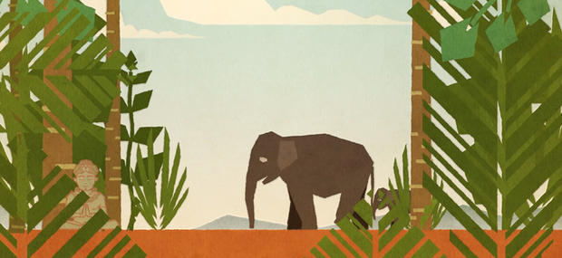 Tegning af en elefantmor med sin unge. 