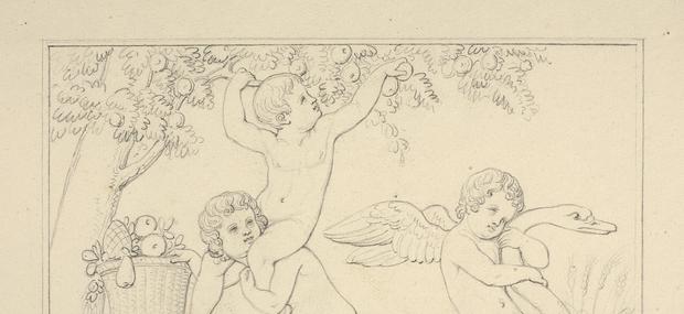 Amor med en svane og drenge, der plukker frugt. Ca. 1811. Thorvaldsens Museum.