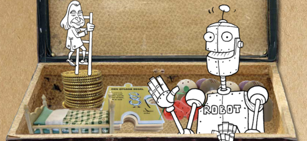 billede af robot og filosof i etikloteks-kufferten